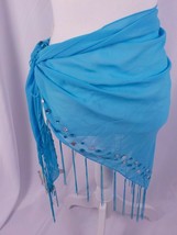 Sun N Sand Womens Short Sarong Light Sky Blue Multi Color Beads Fringe Nwt - £11.95 GBP