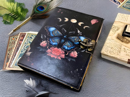 luna moth blank spell book of shadows leather journal  gifts for men and women - £32.41 GBP