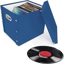 Vinyl Record Storage Box Case Holder Album 12&quot; LP 33 RPM Holds 75 With Lid Blue - £42.63 GBP
