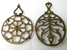 Brass Trivets Tropical Geometric With Handles Indian 1980s Set of 2 - $18.95