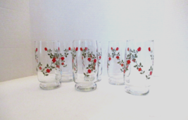 Vtg Anchor Hocking set of 6 glasses drinking red rose vine 5-1/4&quot; 1970&#39;s - £21.70 GBP