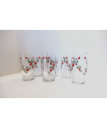 Vtg Anchor Hocking set of 6 glasses drinking red rose vine 5-1/4&quot; 1970&#39;s - £21.51 GBP