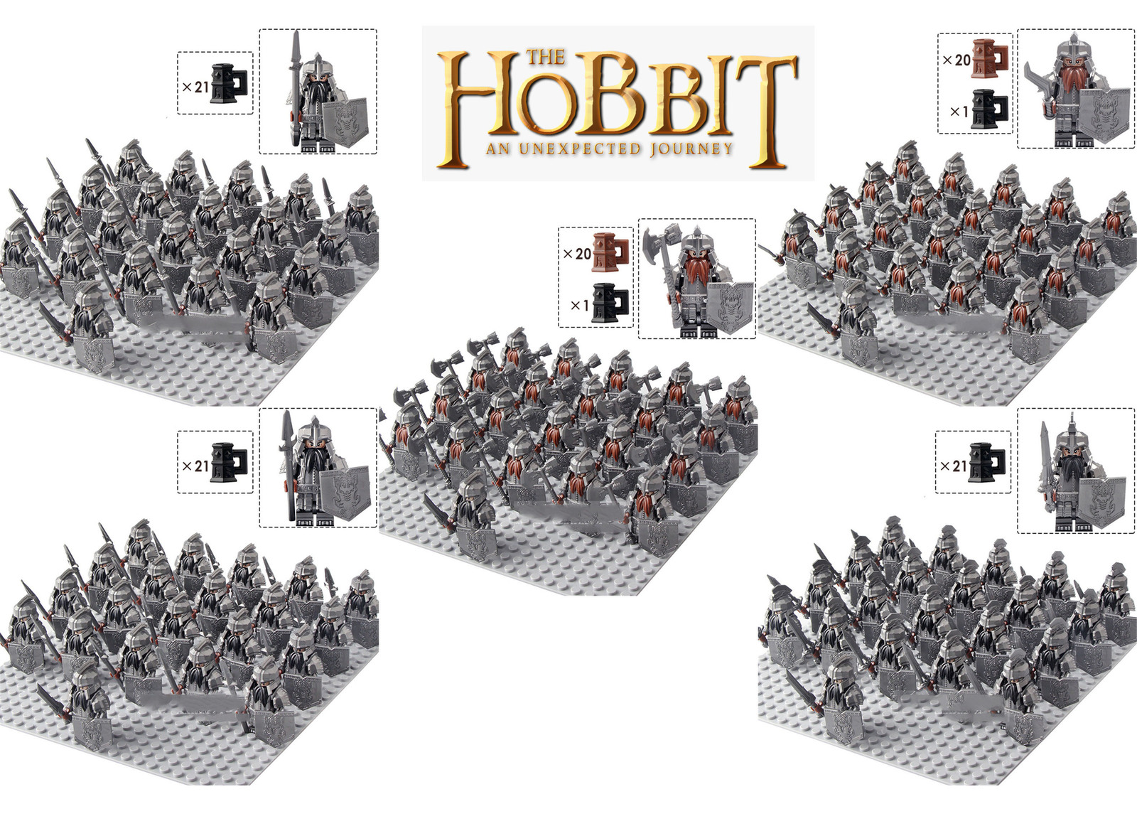 21pcs LOTR The Hobbit Dwarves Army Warriors Minifigure Building Blocks Toy