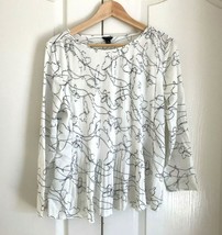 New Ann Taylor White Abstract Butterfly Pleated Boat Neck Long Sleeve Blouse M - £35.79 GBP