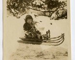 Young Girl on Primitive Wooden Sled Photo Maine 1920&#39;s  - $37.62