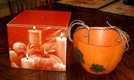 Avon Spiced Pumpkin Bowl Basket 2004 Home Fragrance Collection Wood Meta... - $11.87
