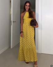 ZARA BNWT 2025. YELLOW PRINTED MIDI DRESS STRAPS COTTON. 8498/505/300 - $94.07