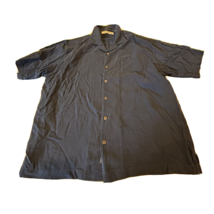 Tommy Bahama Silk Hawaiian Shirt Large Short Sleeve Solid Navy Blue Mens - £15.05 GBP