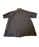 Tommy Bahama Silk Hawaiian Shirt Large Short Sleeve Solid Navy Blue Mens - $19.14