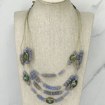 Chico&#39;s Blue Beaded Multi Strand Wire Gold Tone Necklace - £16.06 GBP