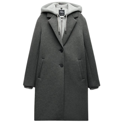 Zara Bnwt 2025. Grey Contrast Hooded Coat. and 49 similar items
