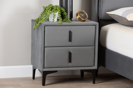 Jaspen Modern Slate Gray Velvet 2-Drawer Nightstand - $3,209.84 MXN