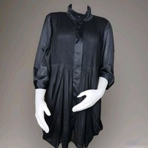 Tribal Pleated Tunic Top Womens XL Semi Sheer Black 3/4 Roll Tab Sleeve ... - $19.68 CAD