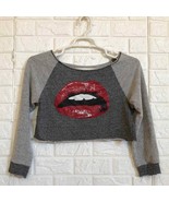 Black Brad licking lips crop terry sweatshirt - $518.11 MXN