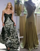 $3,000 CARLOS MIELE BEAUTIFUL  GREEN SILK GOLD NET BEAD GOWN RUNW M 40 - £548.40 GBP