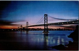 San Francisco Oakland Bay Bridge California Postcard at Night - £4.12 GBP