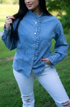 Allyson Ruffled Long Sleeve Buttoned Denim Shirt - £31.48 GBP