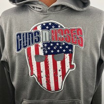 Guns N Hoses Reebok Medium Patriotic Flag Skull Hoodie Sweatshirt Gray  - £35.39 GBP