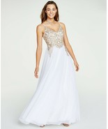 Say Yes to the Prom Juniors&#39; Embroidered Lace-Up Gown Ivory/Gold Size 9 ... - £52.30 GBP