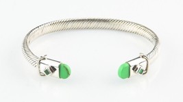 Sterling Silver Cable Cuff Bracelet w/ Green Accents 7&quot; Long 6 mm Wide 2... - $205.82
