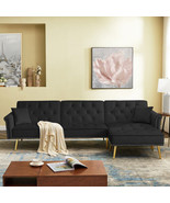 Modern Velvet Upholstered Reversible Sectional Sofa Bed - Black - £376.91 GBP