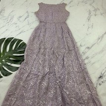 Womens Vintage 60s Jacquard Maxi Dress Size M Purple Silver Metallic Flo... - $25.73