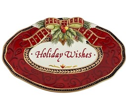 Fitz Floyd Damask Holiday Wishes Plate Snack Serving Hand Crafted 10&quot; x 6.5&quot; - £12.10 GBP
