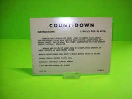 COUNT-DOWN Orig Pinball Machine Instructions Card 2-Sided 3/5 Balls #1 - £16.93 GBP