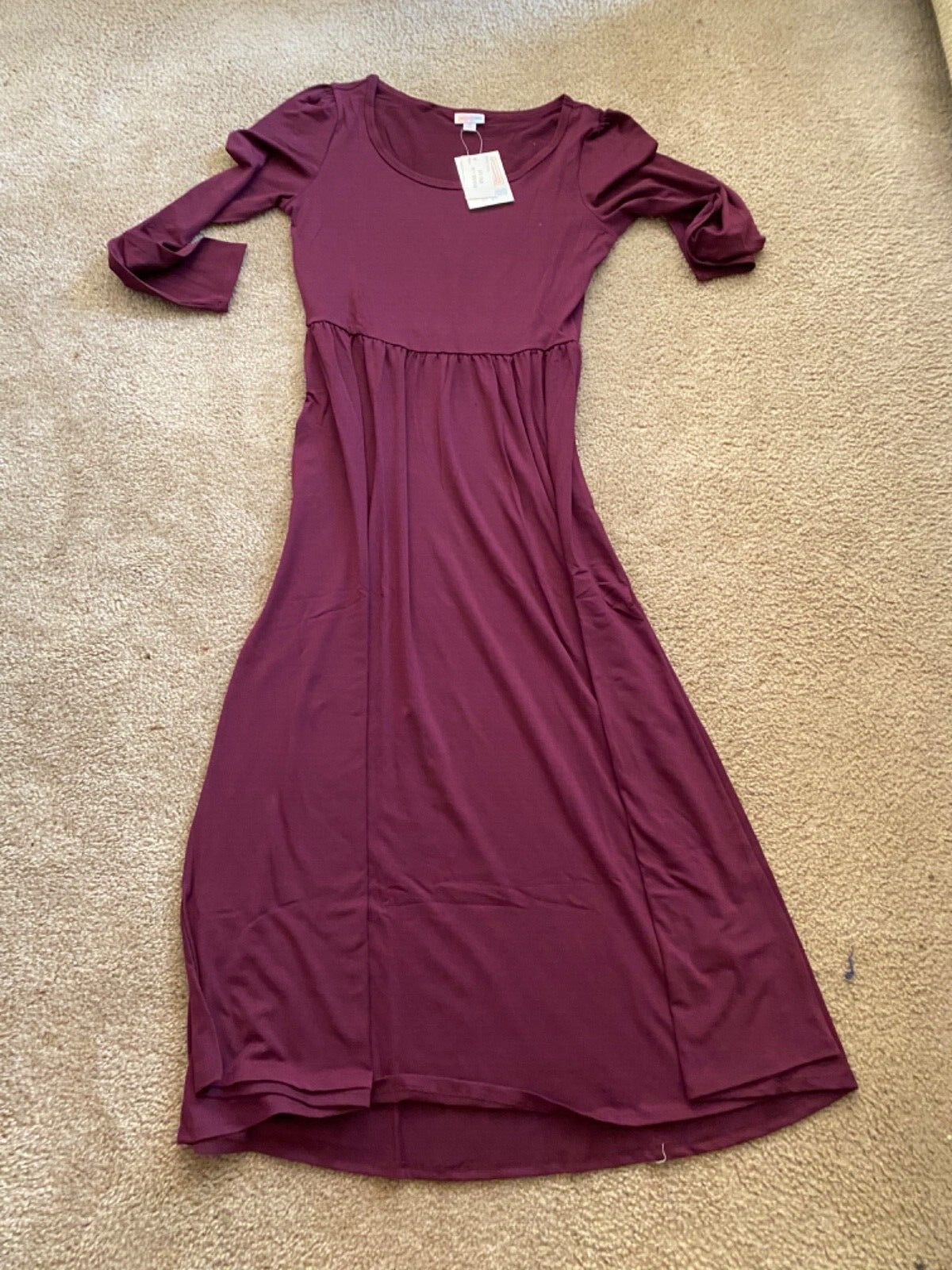 Primary image for LuLaRoe Ryane Long Sleeve Empire Waist Dress Medium M Solid Purple NWT Print