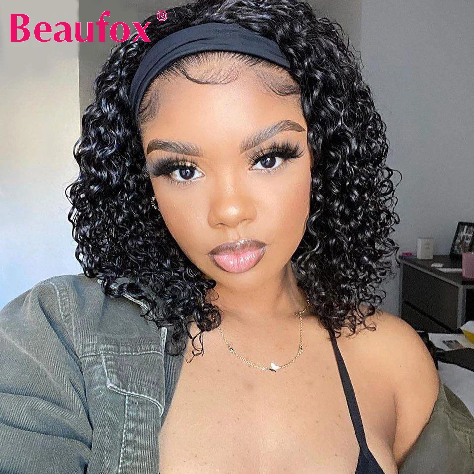 Beaufox Short Headband Wigs Human Hair Malaysian Water Wave Human Hair Wigs Full - £44.60 GBP+