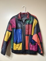 Vintage Preston &amp; York Women’s Size M Multi Color Block Leather Jacket 9... - $237.87 CAD