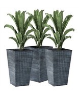 Set of 3 - Grey  Faux Rattan Plastic Tall Large Flower Pots - £162.83 GBP