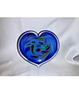 Glass Eye Studio Affection Blue Heart Paperweight Trinket Dish 726  - £30.81 GBP