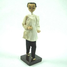 Vintage 1950s Singapore Baby Amah Doll Figurine 7&quot; Handmade Cloth Wood Base - £11.87 GBP