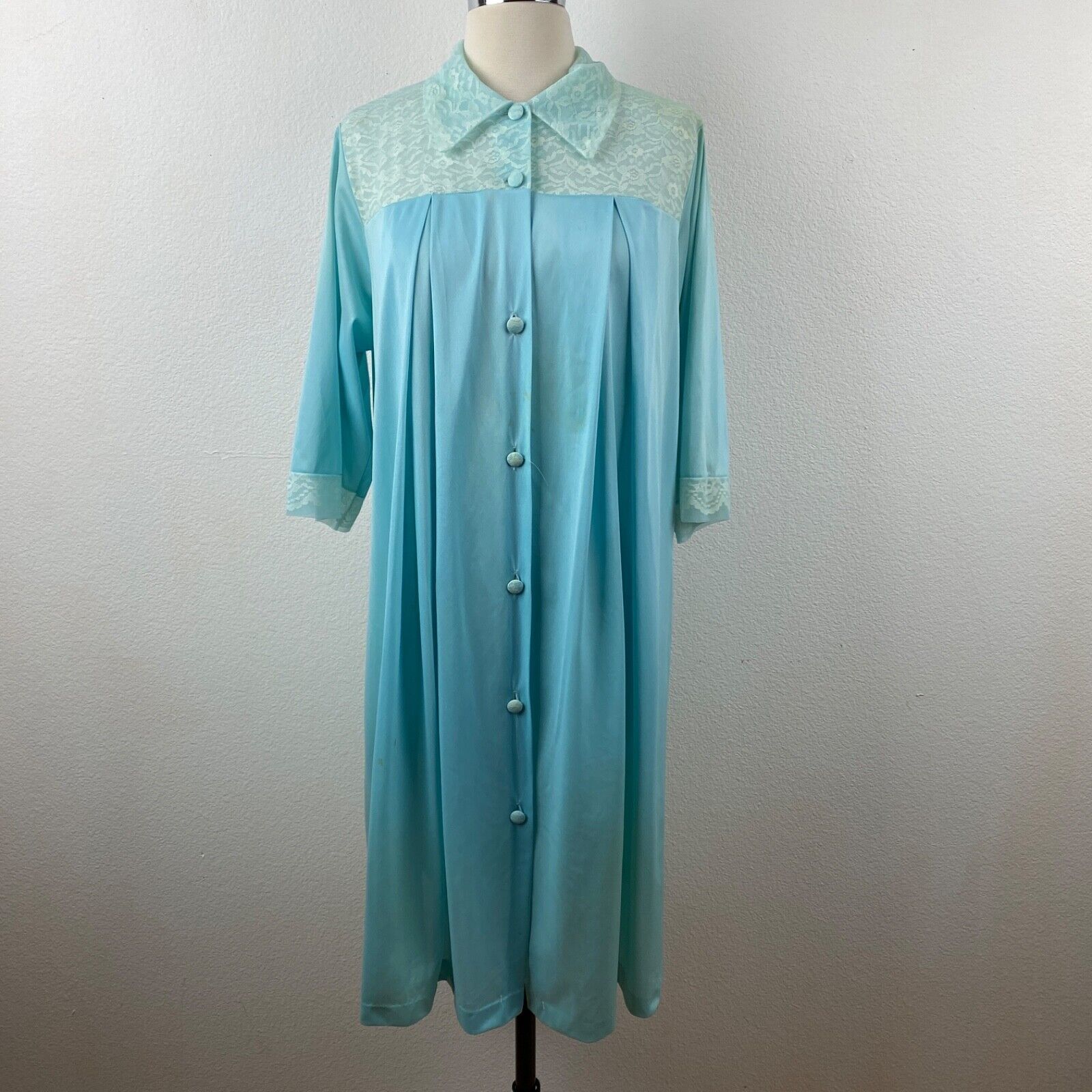 Primary image for Vintage Henson Kickernick Robe Womens XLarge Aqua Blue Nylon Lace Lounge Dress