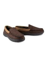 Haggar Mens Microsuede Venetian Slipper Plaid Fleece Lining Brown-2XL 13-14 - $19.99