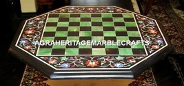 24&quot; Attractive Marble Garden Chess Play Table Top Marquetry Inlay Decor H4593 - £475.73 GBP