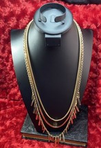 Chico’s Fringe Drop Three Strand Gold Tone Necklace 30” New With Tags - £14.98 GBP