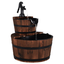 2-Tiers Outdoor Wooden Barrel Waterfall Fountain with Pump - Color: Brown - $2,682.34 MXN