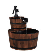 2-Tiers Outdoor Wooden Barrel Waterfall Fountain with Pump - Color: Brown - $2,682.34 MXN