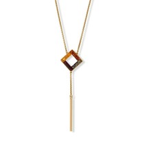 Multi Color Baltic Amber Bar Drop Square Pendant Wedding 24k Gold Over Necklace - £101.79 GBP