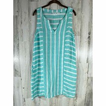 Sigrid Olsen Womens Shift Dress Small Aqua White Stripe Linen Sleeveless... - $29.67