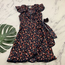 Hi There Karen Walker Wrap Dress Size 4 Blue Red Cherry Print Ruffle Tri... - $27.71