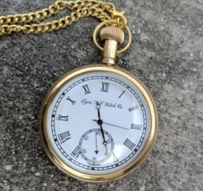 Vintage Antique Engraved Brass Elgin Pocket watch W/ Chain Gift Nautical Marine - £22.50 GBP