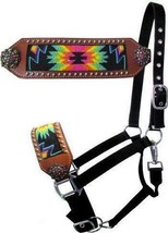 Showman Leather Noseband Bronc Halter w/ Beaded Rainbow - $149.00