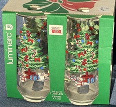 Vintage 1992 Luminarc &quot;Christmas Tree&quot; 16oz Tumblers Holiday Glasses Set 4 NEW - $21.99