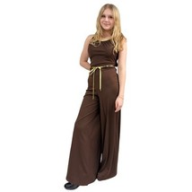 70s Vtg Brown Jumpsuit Gold Metallic rim/Belt Wide Palazzo Leg Open Back... - $175.38