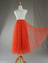 Orange Polka Dot Tulle Skirt Women Plus Size Tulle Midi Skirt Outfit image 5
