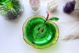 Green Apple Bowl Epoxy Resin Decorative bowl Handmade Fruit BowlSculptur... - $71.50