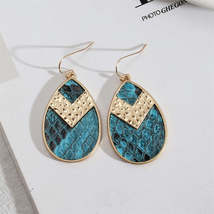 Blue Polystyrene &amp; 18K Gold-Plated Snake-Embossed Teardrop Earrings - £10.51 GBP